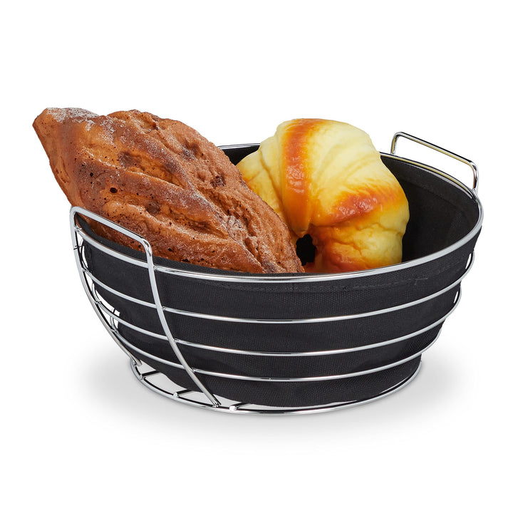 Relaxdays Brotkorb Metall, mit entnehmbarem Stoffeinsatz, rund, Frühstückskorb für Brot & Brötchen,