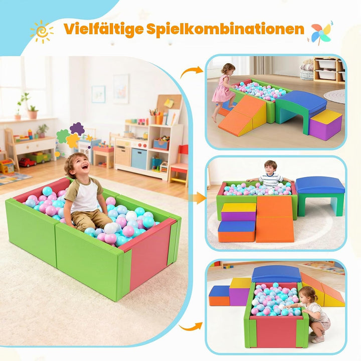 Schaumstoff Ballgrube, Weicher Spielbereich für Kleinkinder, Kombinierbar mit Kletterblöcken, Grün-R