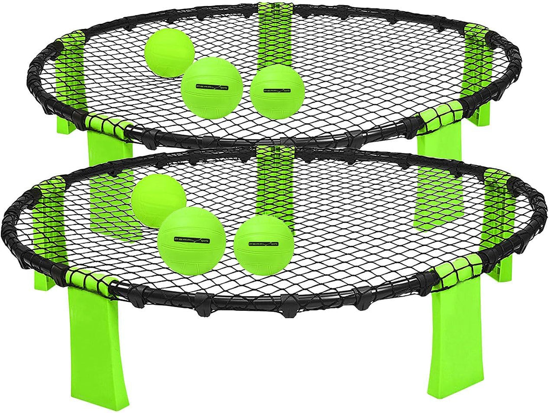 PEARL Sports Ballspiele: 2 Outdoor-Roundnet-Spielsets mit 2 Spielnetzen und 6 Bällen, Ø 92 cm (Round