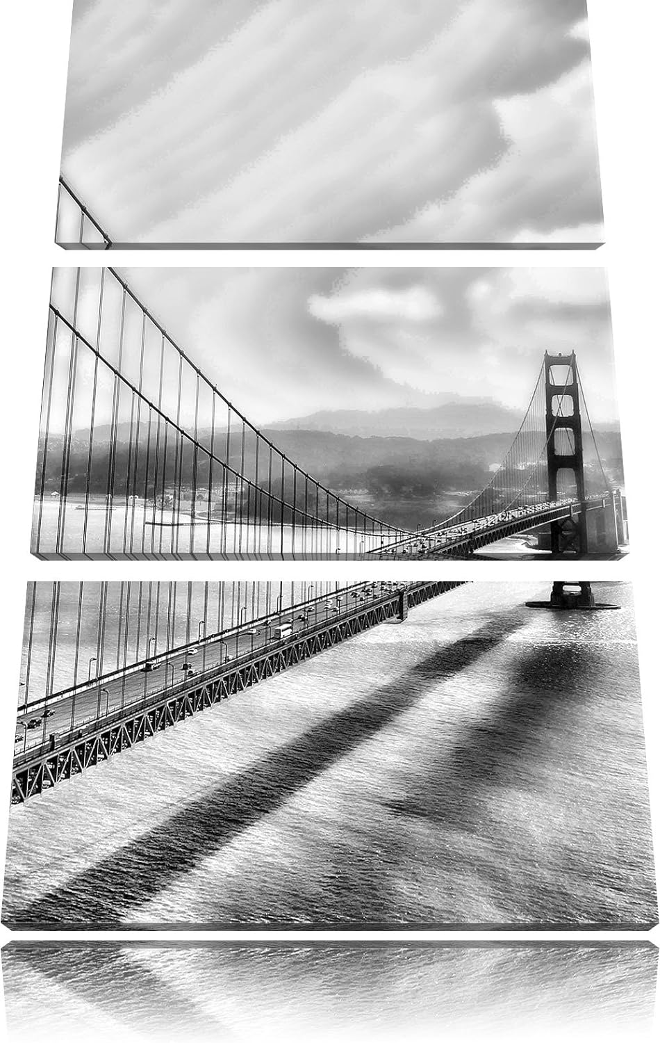 Pixxprint Golden Gate Bridge, San Francisco / 3-Teilig/Gesamtmass 120cm Leinwandbild bespannt auf Ho