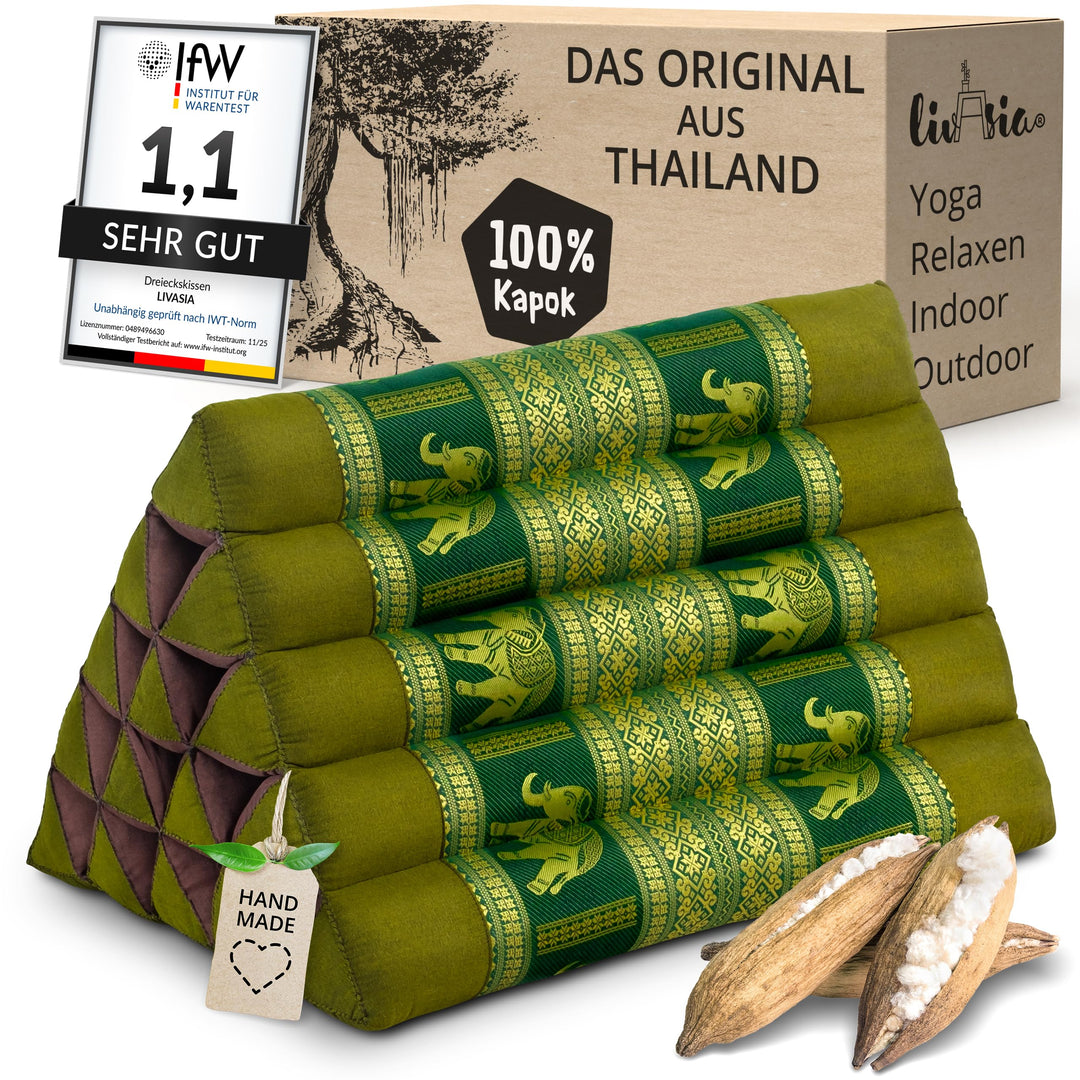 livasia Rückenstützkissen extrahoch mit Thaiseide - 38x55x35cm - Dreieckskissen für Garten/Balkon, K