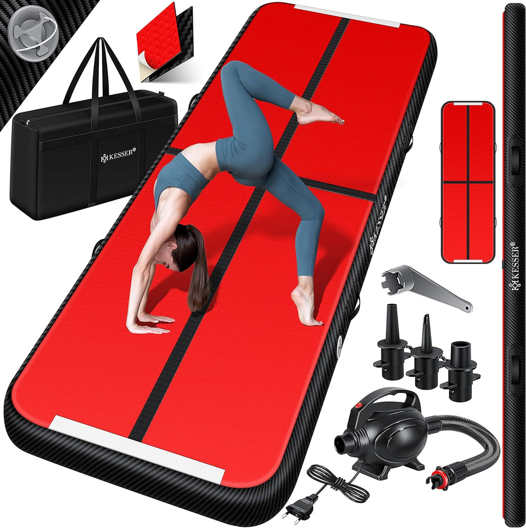 KESSER® Turnmatte Aufblasbar Airtrack Fitness-Matte Gymnastikmatte | inkl. Tragetasche & elektr. Luf