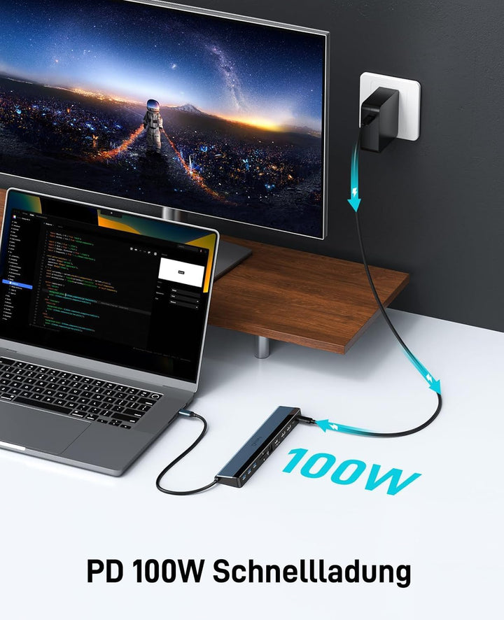 USB C Dockingstation Dual Monitor, 12-in-1 Laptop-Dock mit Dual HDMI 4K @ 30~60Hz, PD-in 100W, 5Gbps