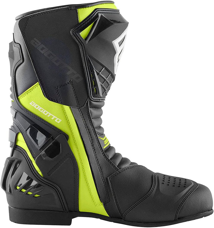Bogotto Assen Motorradstiefel, schwarz/neon-gelb, 40 40 EU Schwarz Neon Gelb, 40 EU Schwarz Neon Gel