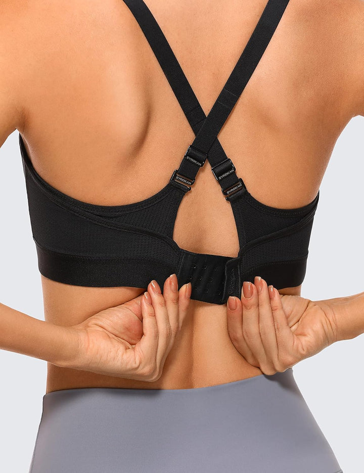 SYROKAN Damen Sport BH Starker Halt Verstellbar Träger Gekreuzt Rücken Ohne Bügel Lauf Fitness Yoga