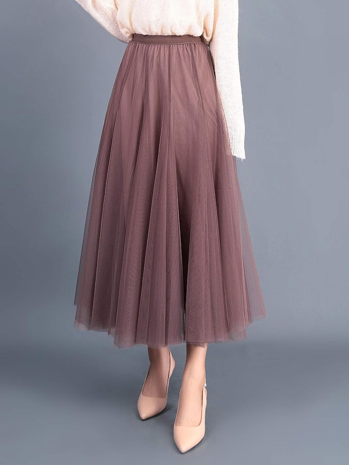 Damen Rock Sommer Langer Tüllrock A-Linie Faltenrock Knöchellang Hoher Bund Schick Maxirock Elastisc