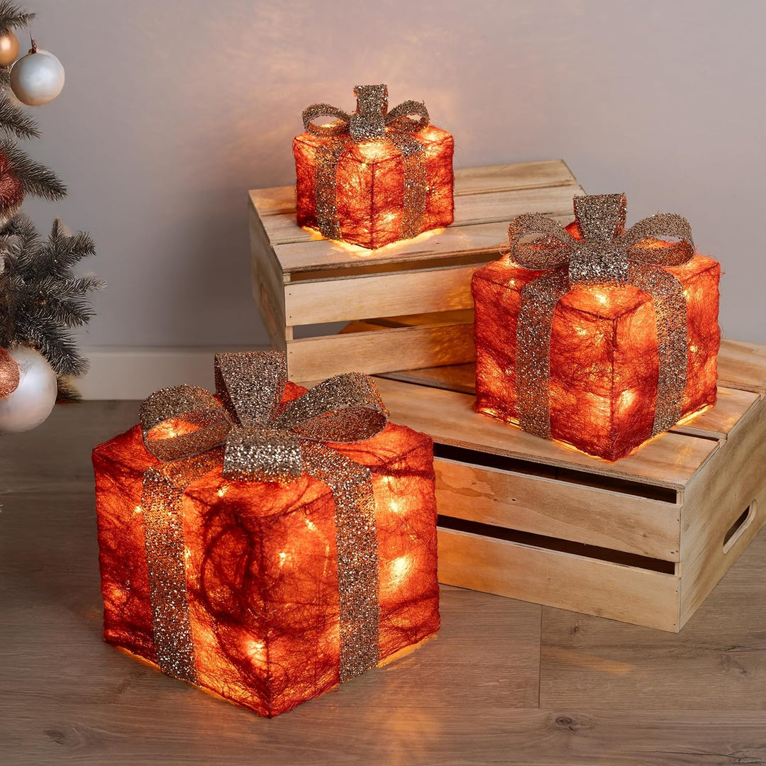 Bambelaa! 3er Led Deko Geschenke Leucht Boxen Timer Weihnachts Dekoration Weihnachtsdeko Beleuchtet