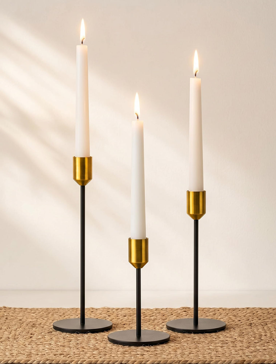 Romadedi Kerzenständer Gold & Schwarz - 3er-Set Hoch Kerzenhalter Unterschiedlicher Grösse für Stabk