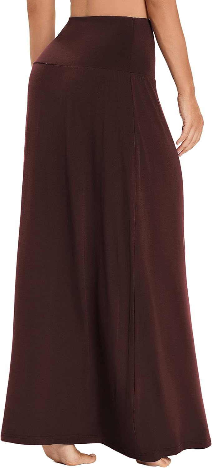 Damen Sommer Hohe Taille Boho Yoga Maxi Rock Elastisch Pull On Lang Röcke S Dunkelbraun, S Dunkelbra