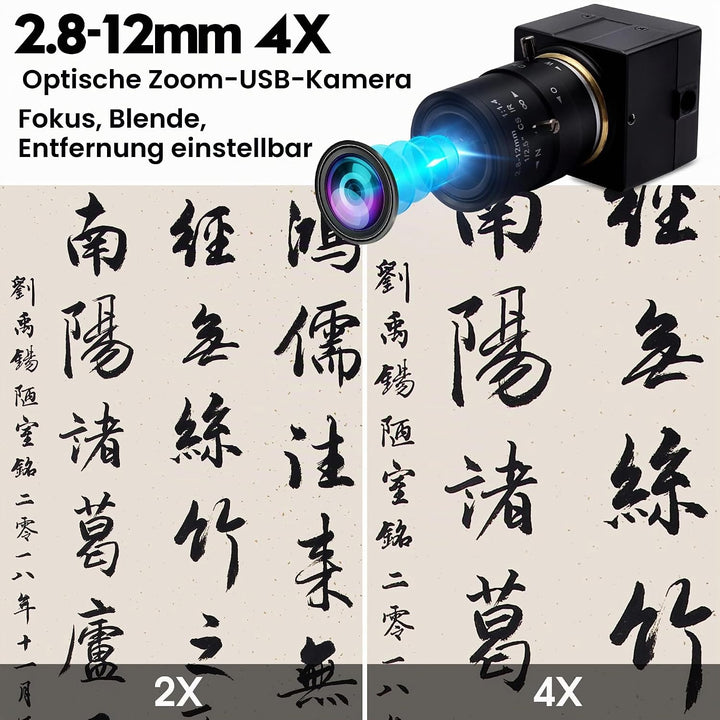 ELP USB-Kamera 1080P 2,8–12 mm 4-Fach optisches manuelles Zoomobjektiv, 2 MP USB-Kamera mit CMOS OV2