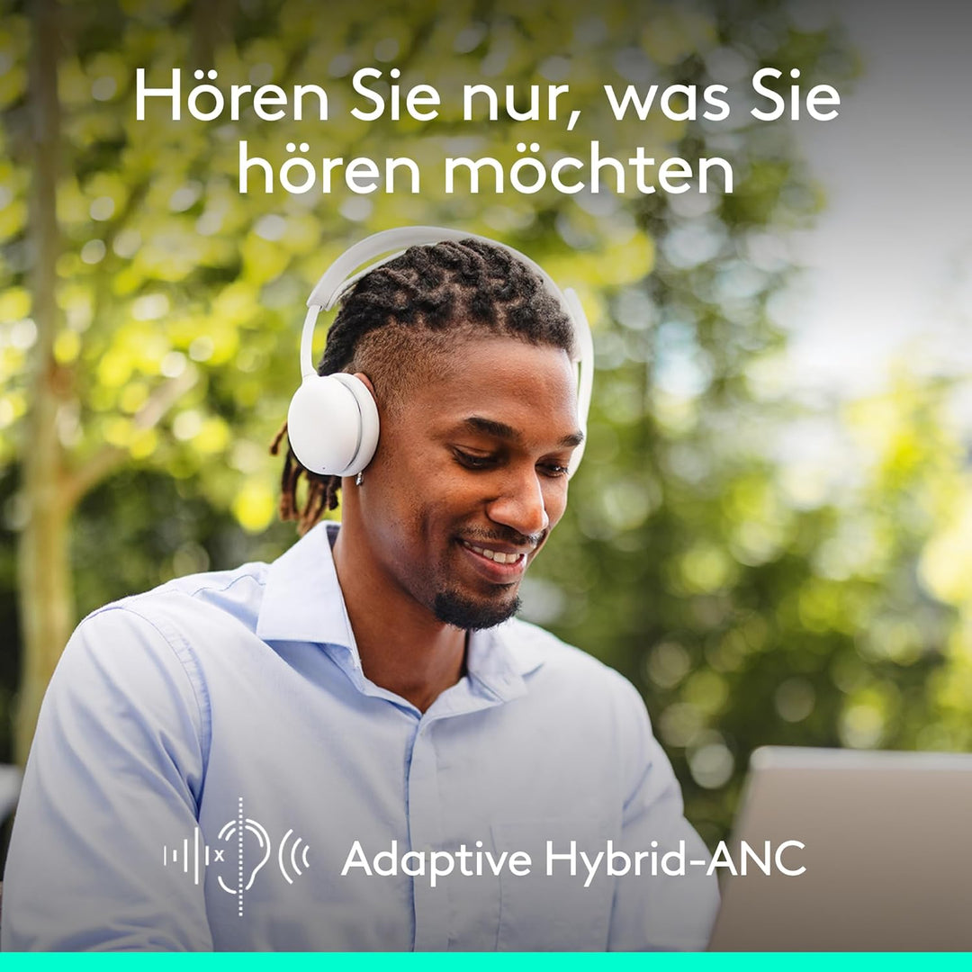 Logitech Zone Wireless 2 ES – kabelloses Headset mit Geräuschunterdrückung, adaptiver Hybrid-ANC, Bl