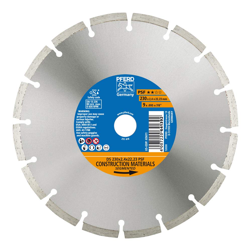 PFERD Diamant-Trennscheibe PSF | 230 x 2,4 x 22,23 mm | 68023223– Segmentierter Rand für schnelles T
