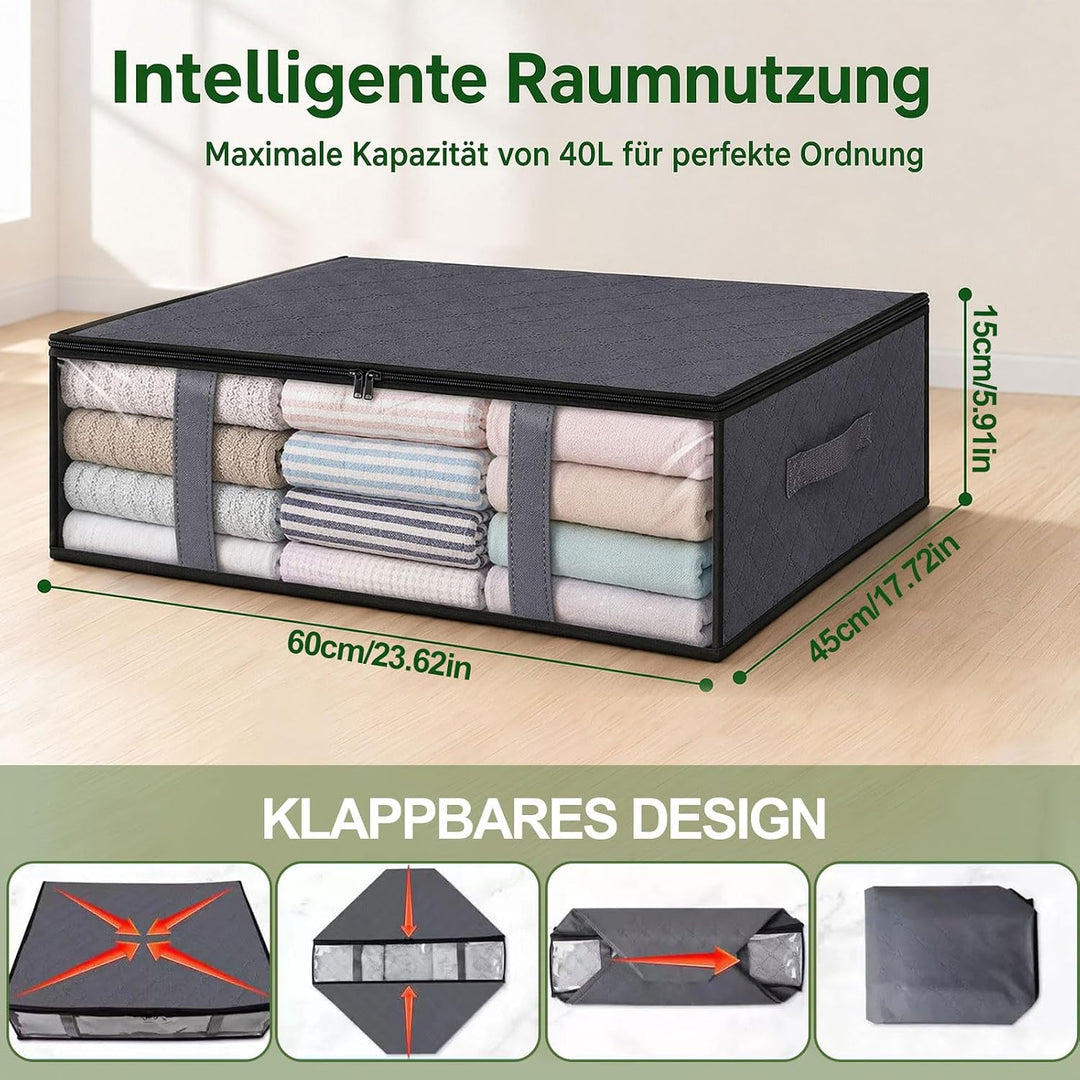 4er-Set Unterbett Aufbewahrungsboxen für Kleideraufbewahrung & Organisation | 40L Waschbare Unterbet