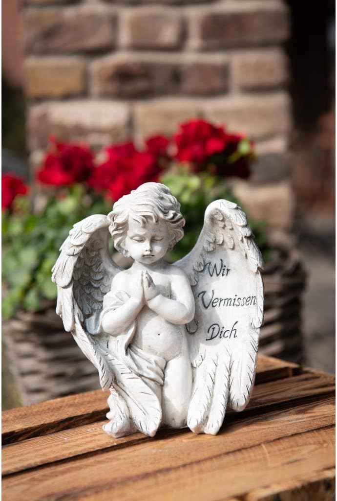 Kamelio Engel mit Spruch auf dem Flügel Trauerengel Grabschmuck Engelsfigur Gabriel