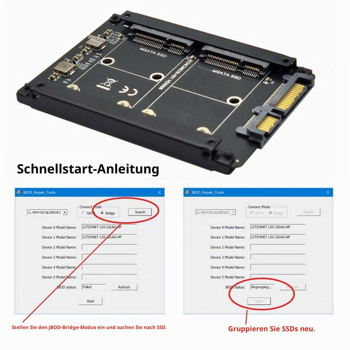 chenyang CY MSATA auf SATA Adapter,Dual MSATA Mini-SATA SSD Karte JOBD Raid0 Span Bridge auf 2,5inch