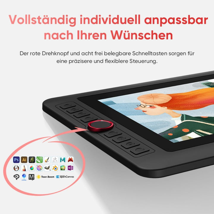 XPPen Artist 12 Pro Lite Grafiktablett mit Display für PC- 11,6 Zoll | 8 Taste und 1 Einstellrad, 81