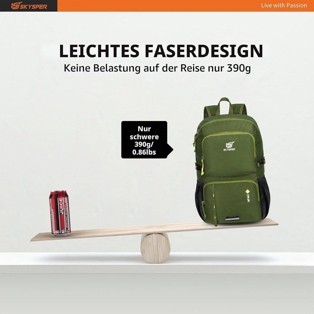 SKYSPER Ultraleichter Faltbarer Rucksack mit Nassfach - Wasserfest und Verstaubarer Daypack für Wand
