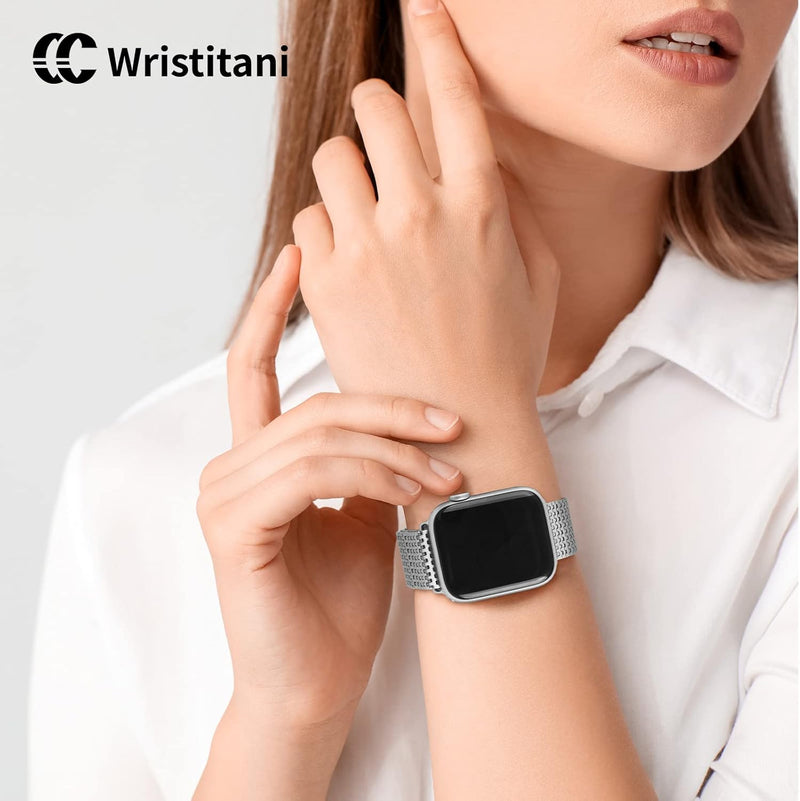 Wristitani Kompatibel mit Apple Watch Armband 49mm/45mm/44mm/42mm/41mm/40mm/38mm, 630 Edelstahl Meta