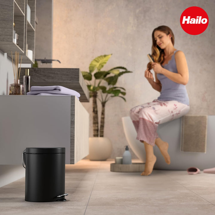 Hailo Selekta by runder Tretmülleimer mit Soft Close Deckel - 5L Fassungsvermögen - herausnehmbarer