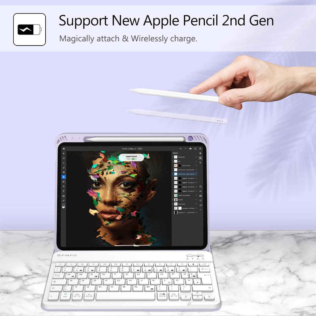 Fintie Tastatur Hülle für iPad Air 11 Zoll M2, iPad Air 6/5/4 (2024/2022/2020) 10,9 Zoll, TPU Rücksc