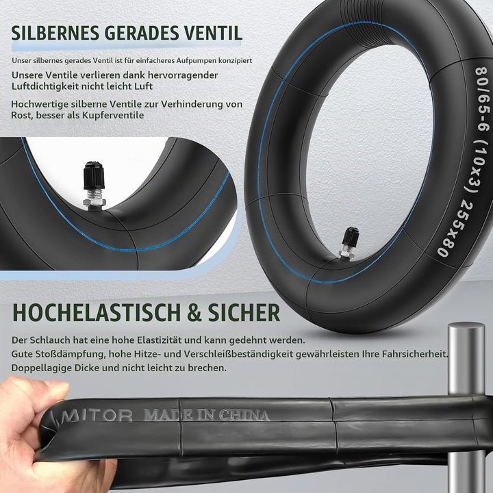 255x80 Reifen und Schlauch mit Silber Ventil Gerade, 10 x 3 Zoll Offroad Ersatzreifen Schlauch E Sco