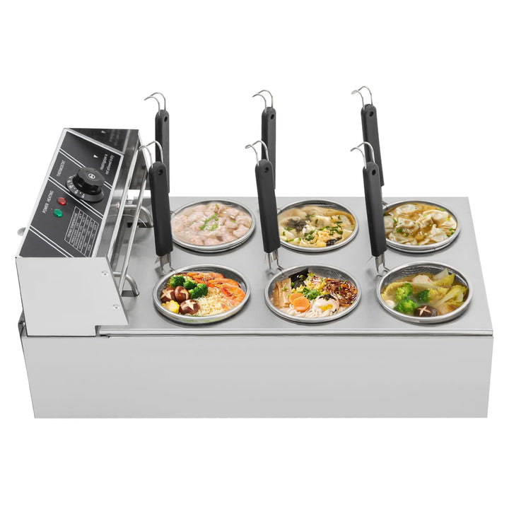 Elektrischer Nudelkocher 20L 3200W Edelstahl | 6 Körbe, Temperaturregelung 60-200°C, Profi Pastakoch