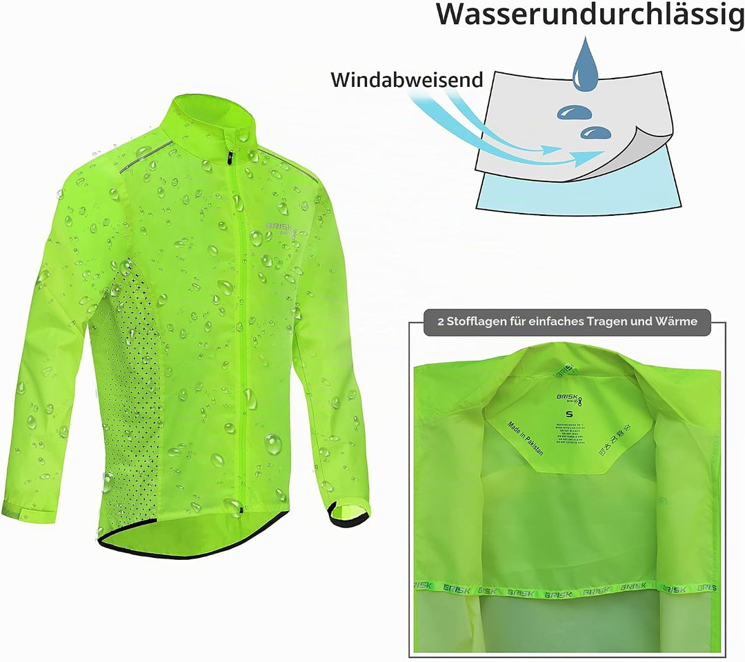 Brisk Bike Fahrrad-Regenjacke für Herren, hohe Sichtbarkeit, Vollärmel-Shell-Fahrradjacke S Grün, S