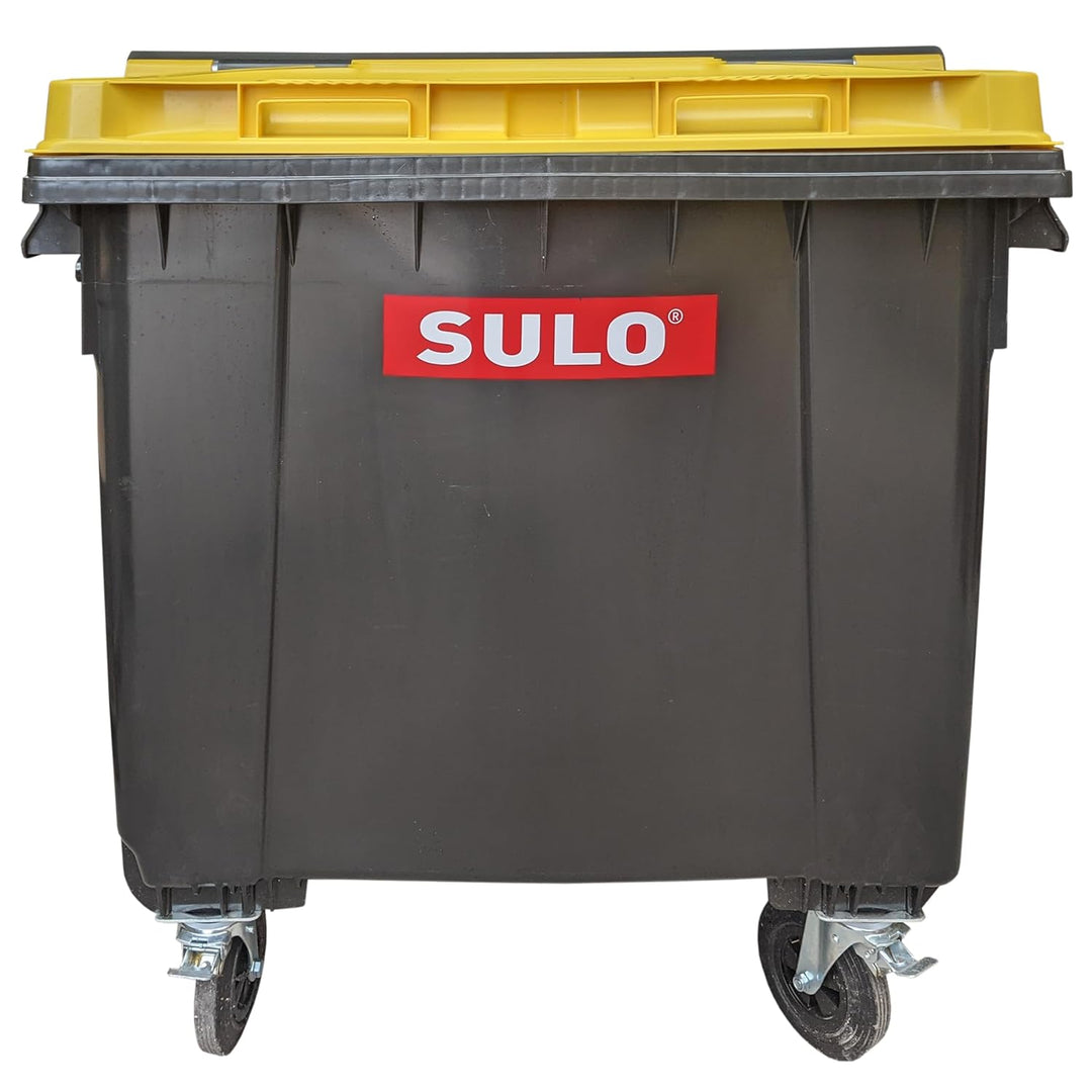 Sulo Graue Mülltonne Müllcontainer MGB 1100 Liter mit Einwurfdeckel in Gelb | Müllgrossbehälter Abfa