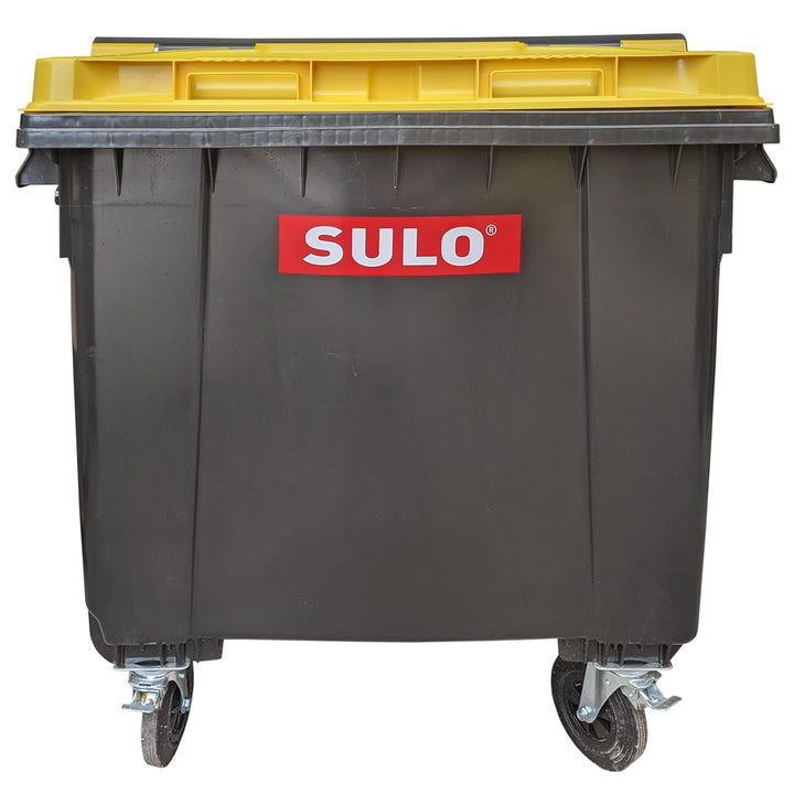 Sulo Graue Mülltonne Müllcontainer MGB 1100 Liter mit Einwurfdeckel in Gelb | Müllgrossbehälter Abfa