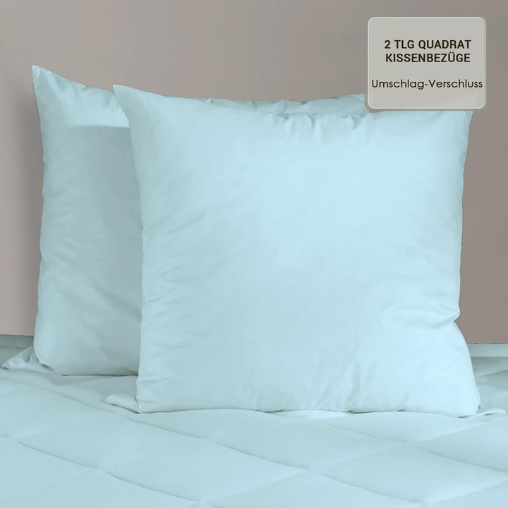 Pizuna Luxuriöser Soft-Satin 2er Pack Kissenbezug 80 x 80 cm Baby blau, 600 Fadenzahl Baumwolle Kiss