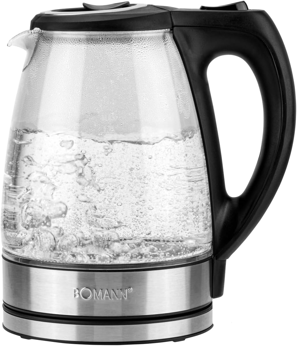Bomann® Wasserkocher Edelstahl 1,7 Liter | BPA frei | Glaswasserkocher | 2200W | Sicherheitsglas | W