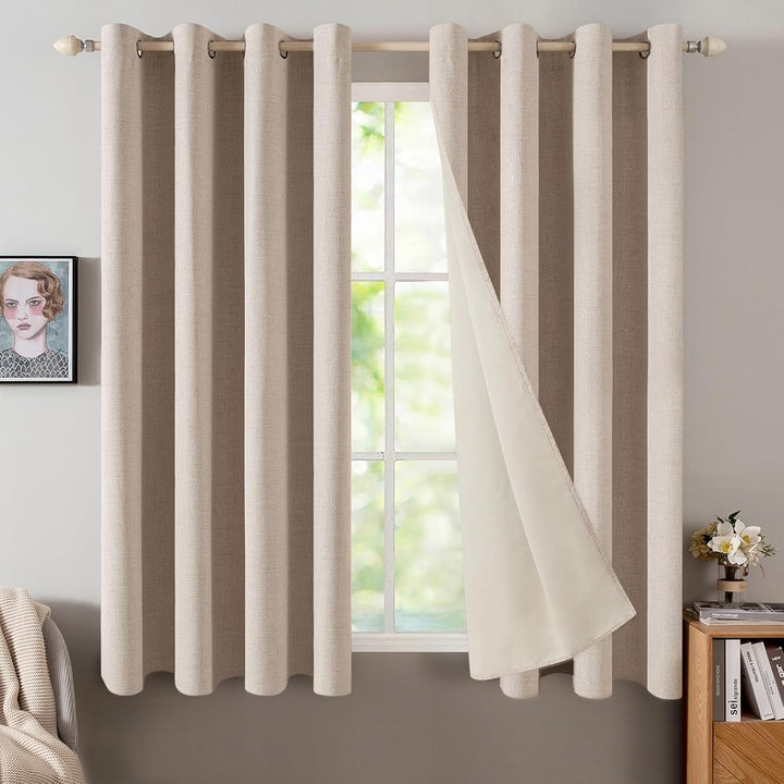 MIULEE Verdunklungsvorhänge mit ösen Gardinen Leinenoptik 2er Set 175 x 140 cm Beige Vorhang Blickdi