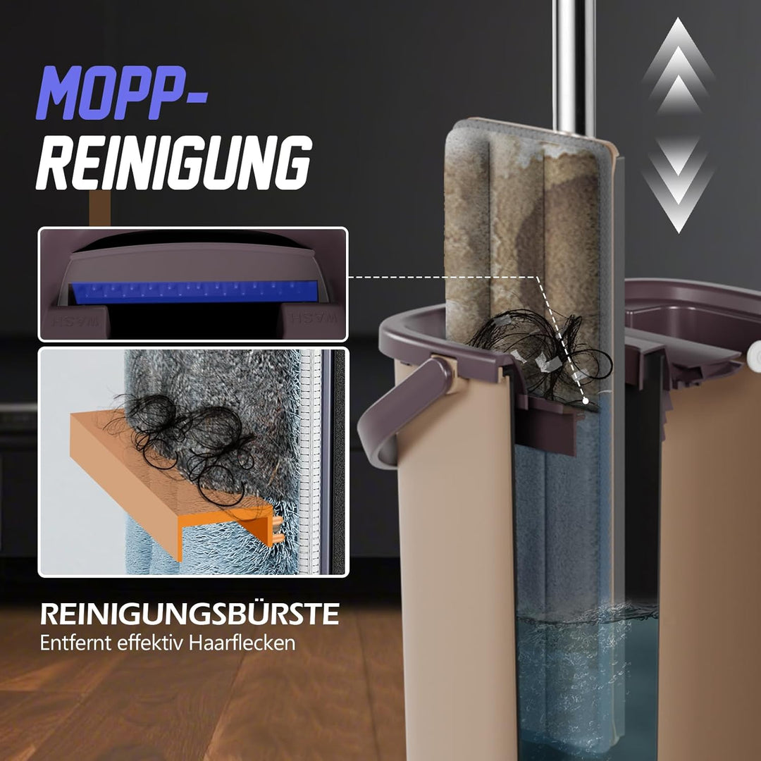 Masthome Bodenwischer mit Eimer Set, Putzeimer und Flacher Mopp Set mit Langem Griff aus Edelstahl u