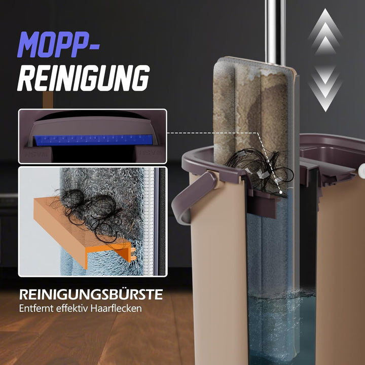 Masthome Bodenwischer mit Eimer Set, Putzeimer und Flacher Mopp Set mit Langem Griff aus Edelstahl u