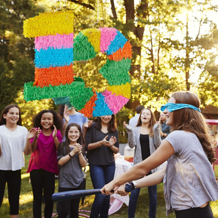 Relaxdays 4 TLG. Pinata Set Geburtstag Zahl 2, XXL Konfetti Sack, Pinatastab mit Augenmaske, Geburts