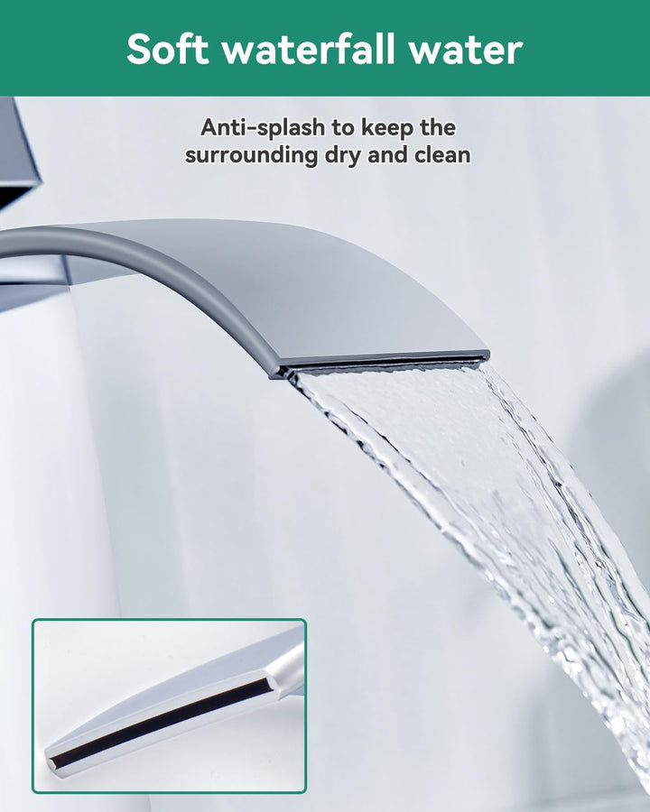 ANYCEE Wasserfall Wasserhahn Bad mit Auslauf Höhe 8,5cm, Edelstahl Waschtischarmatur Chrom, Badezimm