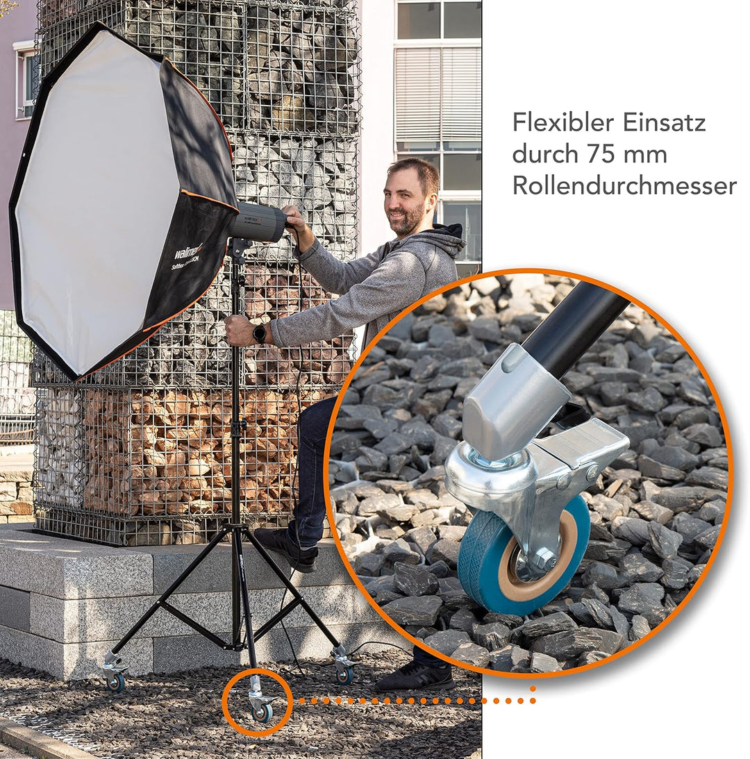 Walimex pro 3er Set Stativrollen für Lichtstative I für extra schweres Gewicht, belastbar bis 30kg I