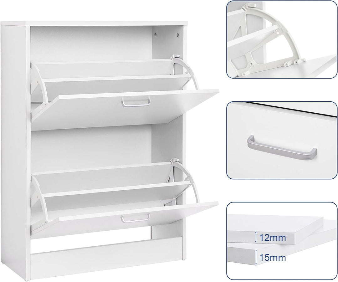 VASAGLE Schuhschrank mit 2 Klappen, Schuhkipper, Trennwände verstellbar und abnehmbar, für 12 Paar D