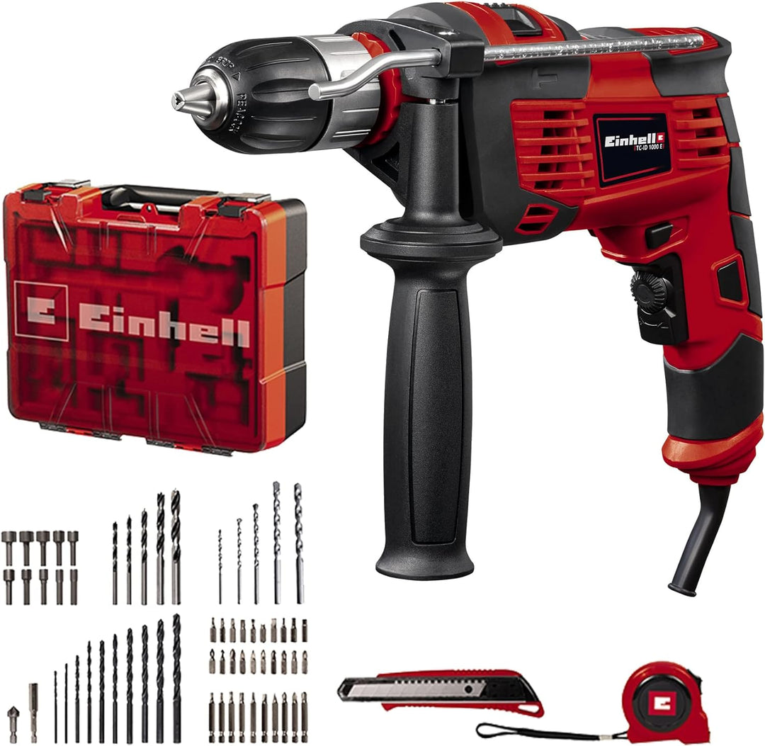 Einhell Schlagbohrmaschinen-Set TC-ID 1000 E Kit +64 (1010 W, Drehzahl-Elektronik, 13 mm-Schnellspan