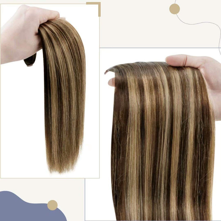 LaaVoo Zopf Extensions Echthaar Glatt Balayage Braun 30cm 70g Lang Ponytail Extension Echthaar Remy