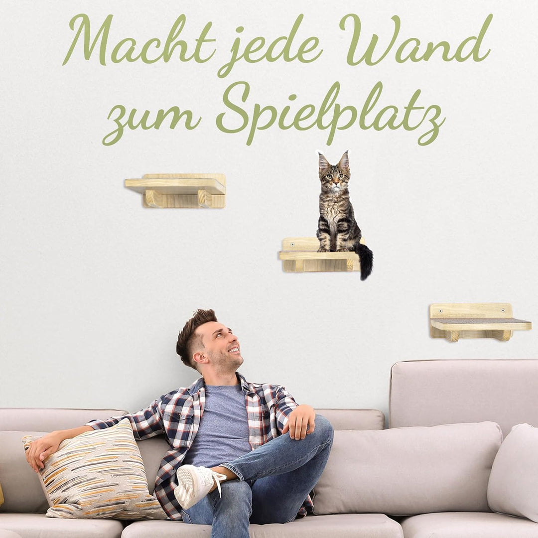 WOOWOOD® 2X Kletterwand Katzen - 2X Katzentreppe Wand [Vollholz] - Kratzbaum Wand - Hängematte Katze