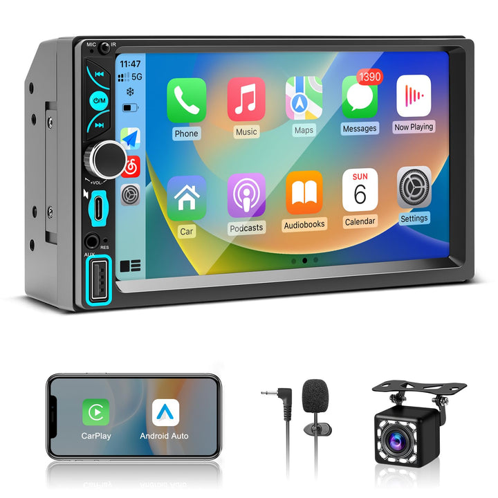 2 DIN Autoradio mit Bildschirm, Wireless Apple CarPlay Android Auto, 7 Zoll HD Touch Display Doppel-