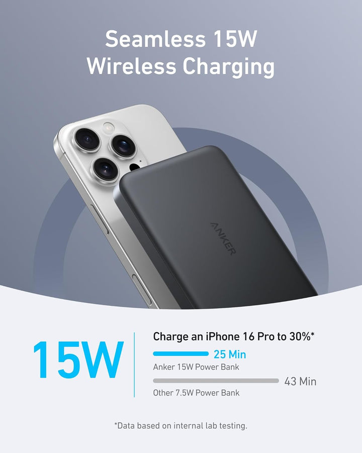 Anker MagGo Powerbank, Ultra-schlankes 10.000mAh magnetisches Akkupack, Qi2-zertifiziert, portabel,