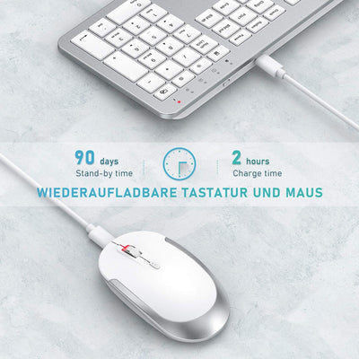 seenda Tastatur Maus Set Kabellos, Ultra-Dünne Wiederaufladbare, Ergonomische mit Silikon Staubschut