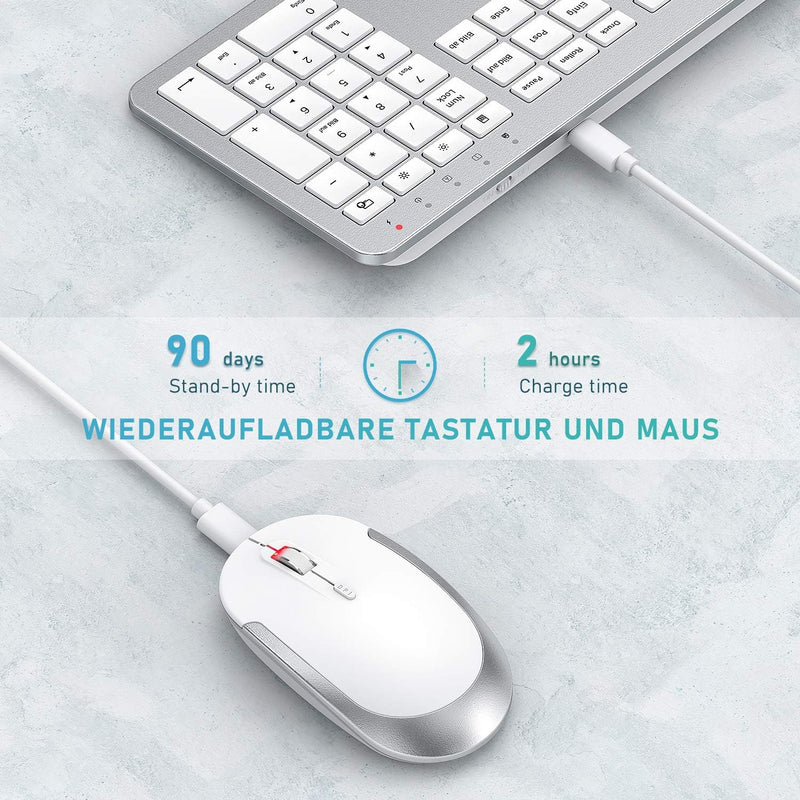 seenda Tastatur Maus Set Kabellos, Ultra-Dünne Wiederaufladbare, Ergonomische mit Silikon Staubschut