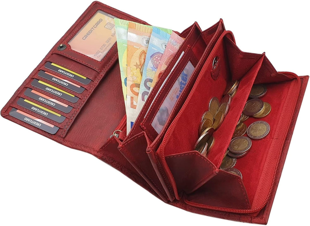 Grosse Vollrindleder Damen Geldbörse/Geldbeutel/Portemonnaie/Geldtasche/Portmonee mit Lianen Prägung