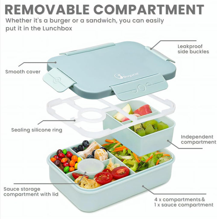 Bugucat Lunchbox Kinder 1300ML 2Set, Brotdose Kinder mit 5 Fächern Bento Box Brotdosen mit Besteckse