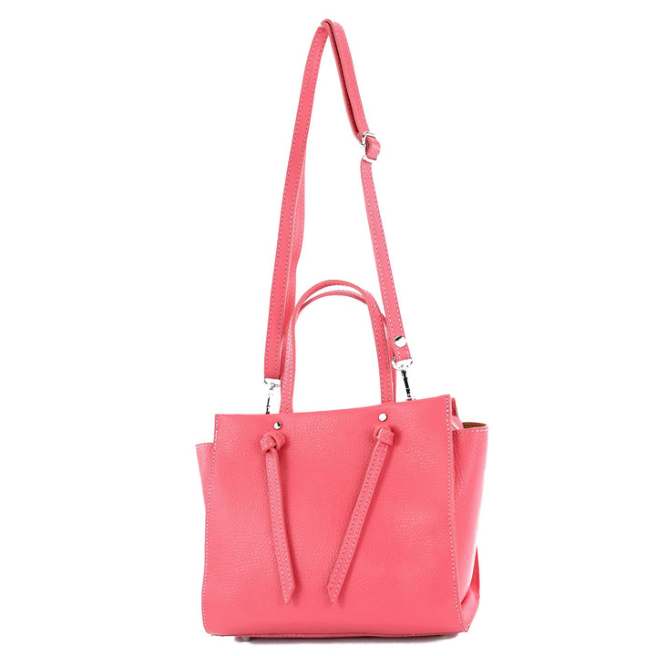 modamoda de - T219 - ital. Damen Henkeltasche Klein aus Leder Bubble Gum, Bubble Gum