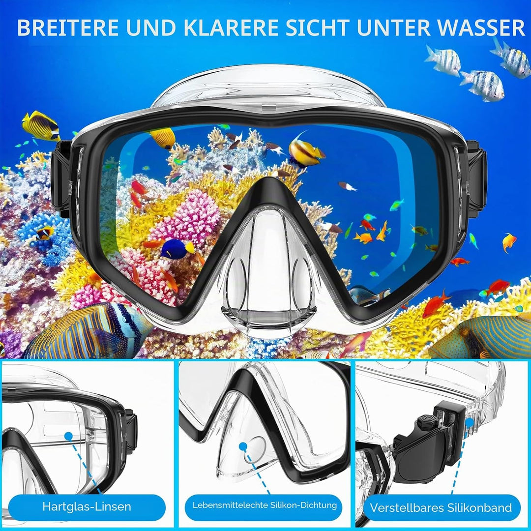 JEMULICE Schnorchelset Erwachsene, Schnorcheln Set mit Taucherbrille und Dry Schnorchel für Herren u