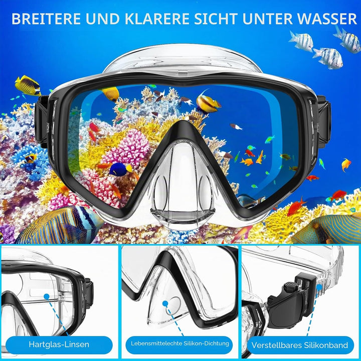 JEMULICE Schnorchelset Erwachsene, Schnorcheln Set mit Taucherbrille und Dry Schnorchel für Herren u